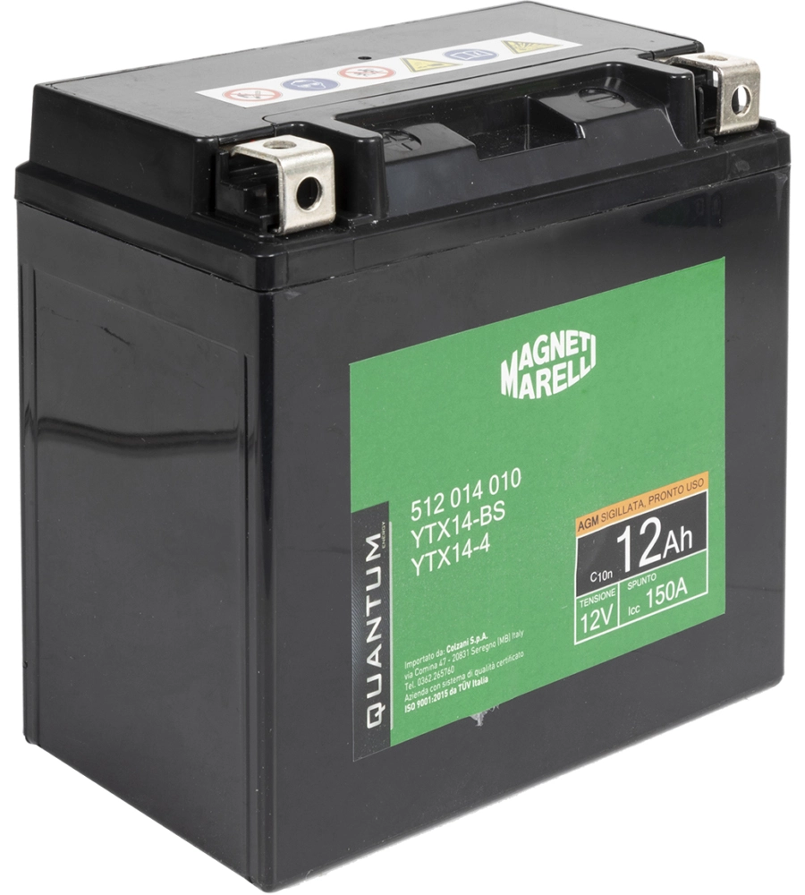 MAGNETI MARELLI BATTERIA MOTO E SCOOTER 12AH 12V 150A TECNOLOGIA AGM SIGILLATA POLO POSITIVO SINISTRO